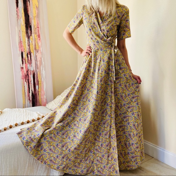 Floral Print Belted cotton boho maxi paisley Dress - Picture 3 of 10